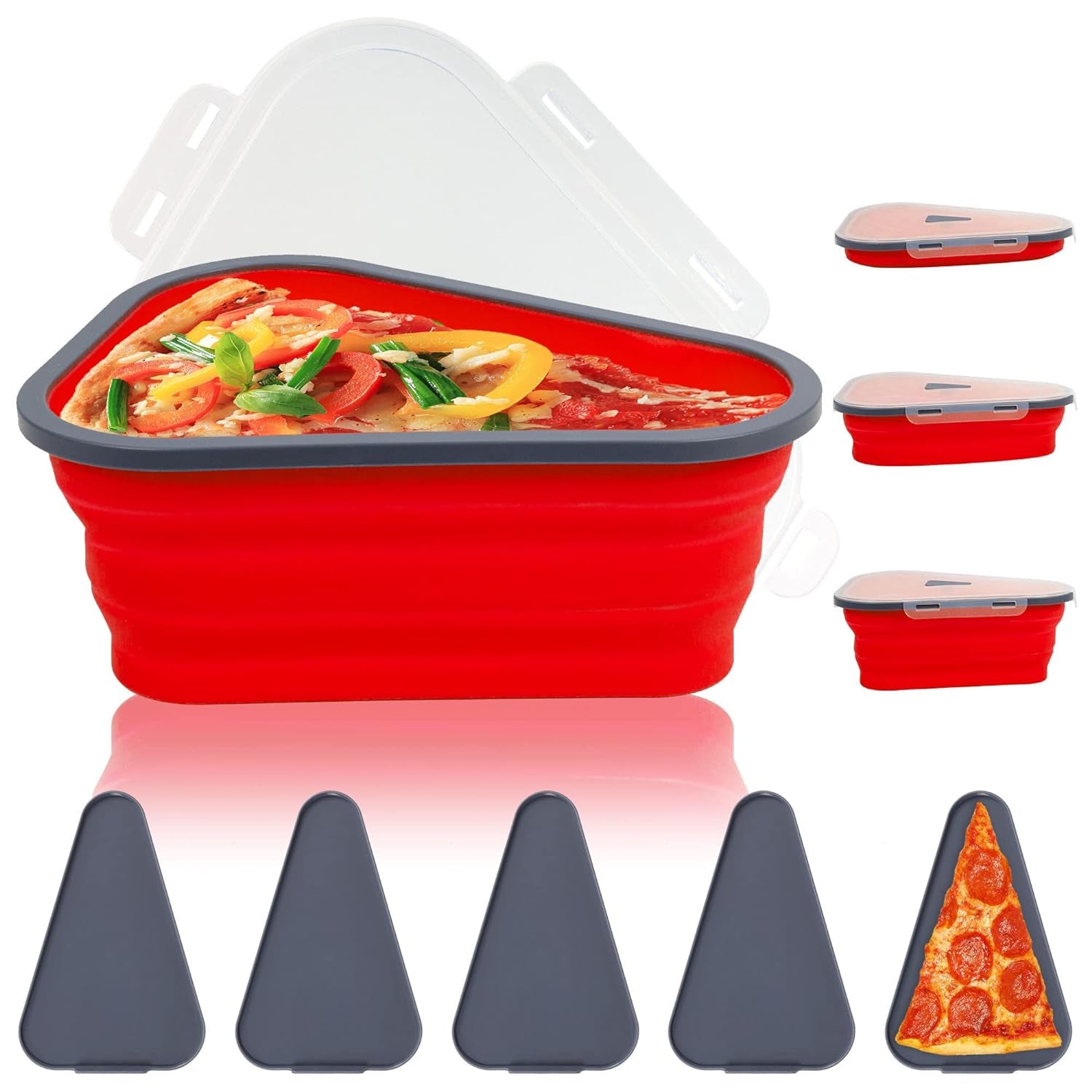 10026 Reusable Pizza Storage Containers with 5 Microwavable Serving Trays, Silicone Container Expandable & Adjustable for Packing Pizza at home / outdoor 10026 Reusable Pizza Storage Containers with 5 Microwavable Serving Trays, Silicone Container Expandable & Adjustable for Packing Pizza at home / outdoor